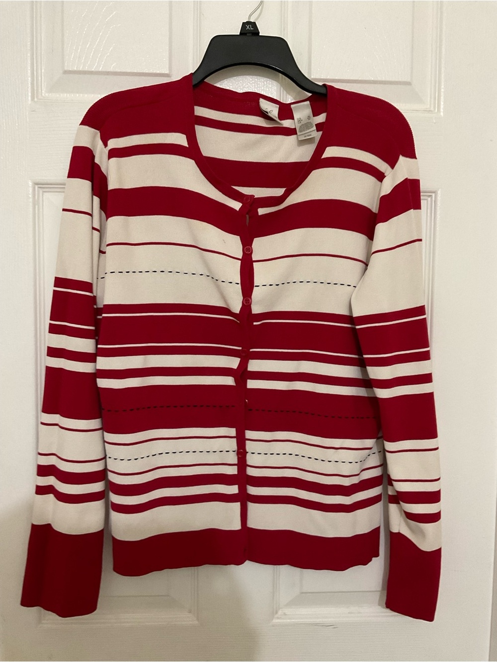 Emma James Red and Cream Striped Button-Front Cardigan